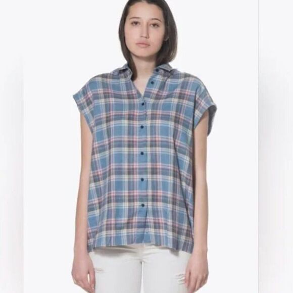 Revolve IRO Jeans Grunge Dally Plaid Button Up Top Tank XS Oversized - Picture 2 of 7